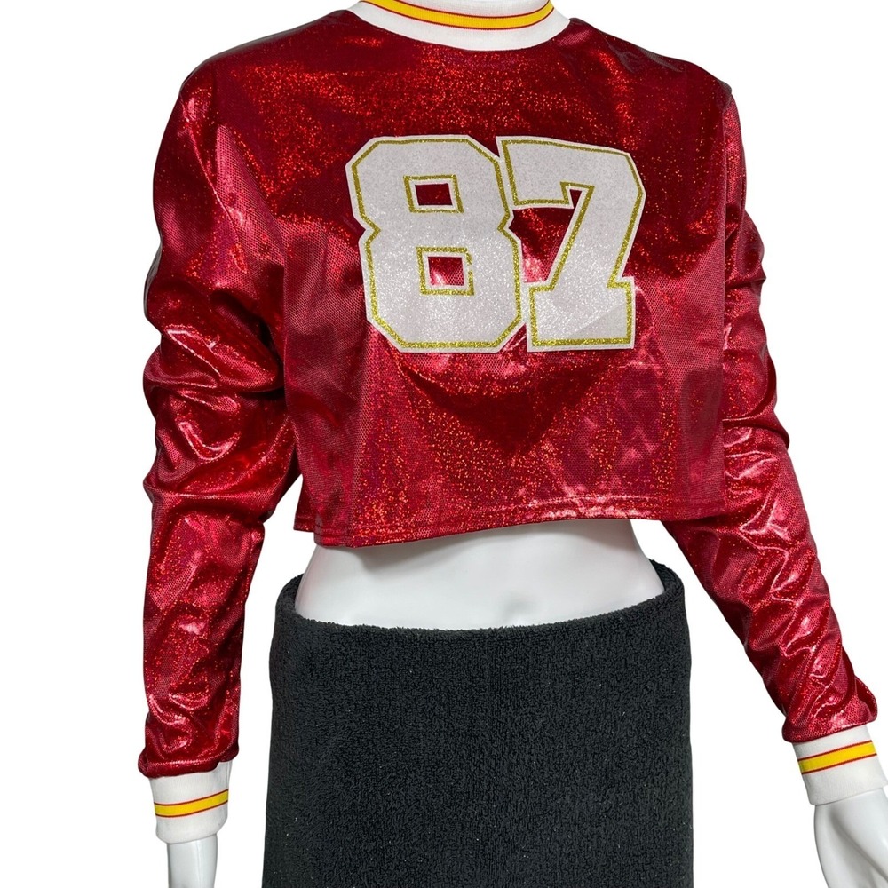 Girls Red Pop Star Costume Top 87 Kelse Glitter Athletic Jersey Halloween NWT